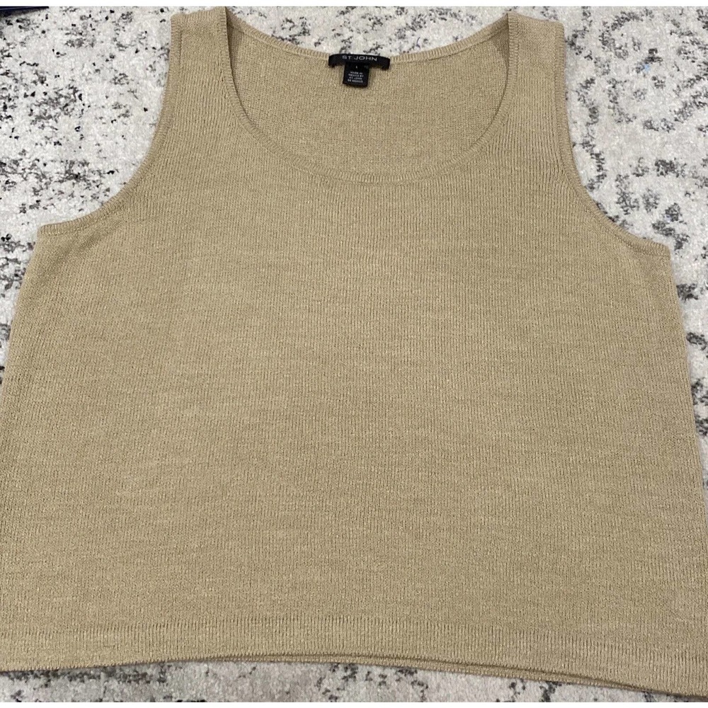 St John Knits Tank Top Tan Beige Natural Wool Blend Women Size Medium